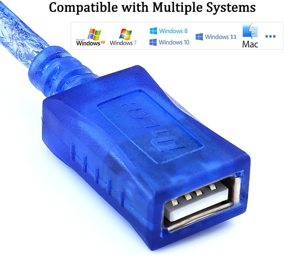 DTECH 15 Feet USB 2.0 Extension Cable USB A Male to A Female Cord - 5 Meters - Blue