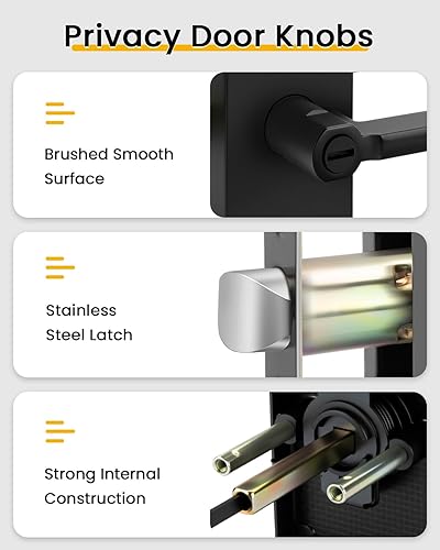 Miniatura 8 de goldenwarm Manijas de puerta negras para interiores, manijas de puerta de privacidad color negro mate, manija de puerta de aleación de zinc