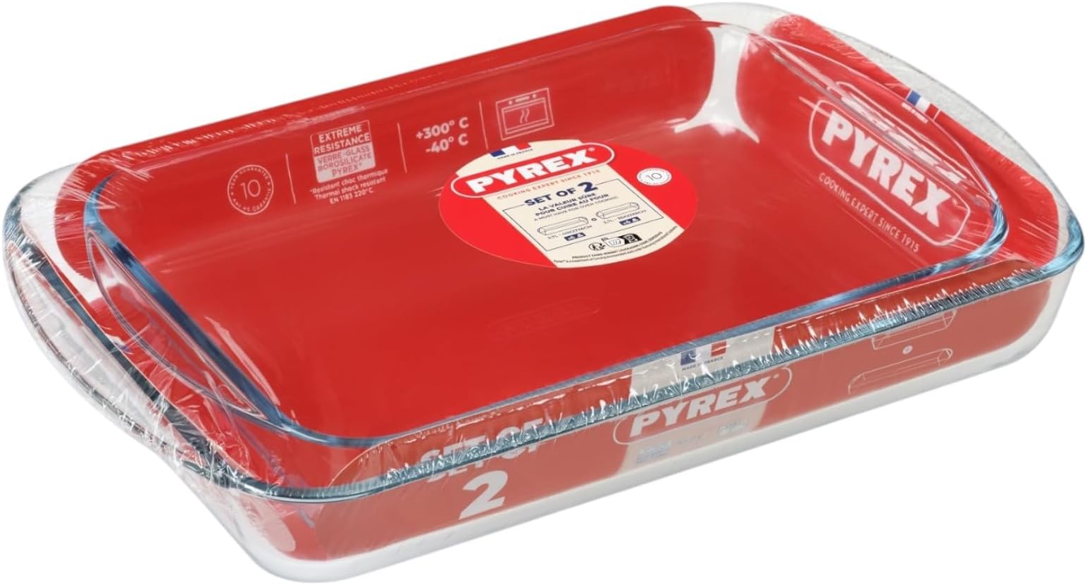 Pyrex Classic 2 Piece Rectangular Glass Baking Roasting Bake Roaster Dish Set