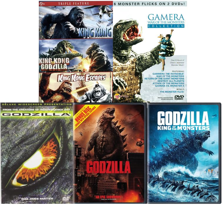 King Kong vs Godzilla vs Gamera Monster Movie 12-Film Collection: King Kong (2005) / Godzilla (1998 & 2014) / Godzilla King of Monsters / King Kong vs. Godzilla / King Kong Escapes + 6 Gammera Movies