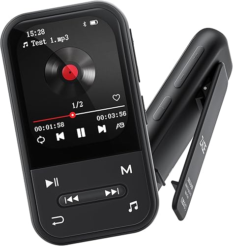 Reproductor MP3 de 128 GB  Reproductor de MP3 con clip con Bluetooth 5.3, reproductor de música portátil con radio FM, grabadora de voz, podómetro,