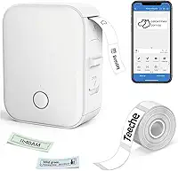 Impressora Térmica de Etiquetas Portátil, Bluetooth, 15mm Largura, Bateria 1000mAh, com App e Rolo de Etiqueta, Branca (Impressora + Rolo de Papel)