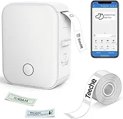 Impressora Térmica de Etiquetas Portátil, Bluetooth, 15mm Largura, Bateria 1000mAh, com App e Rolo de Etiqueta, Branca (Impressora + Rolo de Papel)