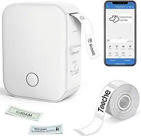 Impressora Térmica de Etiquetas Portátil, Bluetooth, 15mm Largura, Bateria 1000mAh, com App e Rolo de Etiqueta, Branca (Impressora + Rolo de Papel)