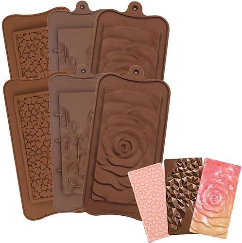 6 moldes de silicona para chocolate, moldes de barra de caramelo, moldes de barra de chocolate de silicona antiadherente de grado alimenticio,