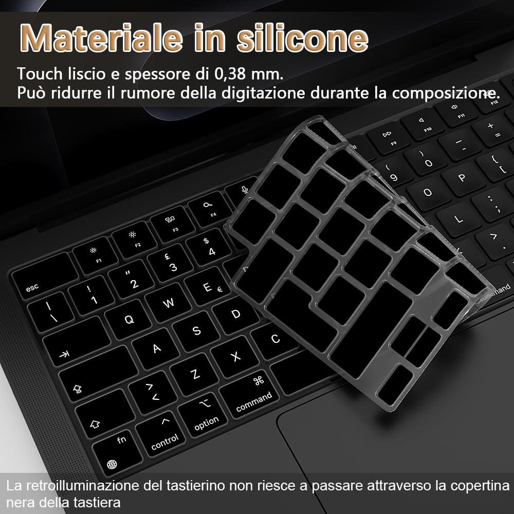Protezione tastiera per MacBook Pro 14" (M5) 2025 con chip A3434 - Protezione tastiera - Accessorio (silicone nero italiano)