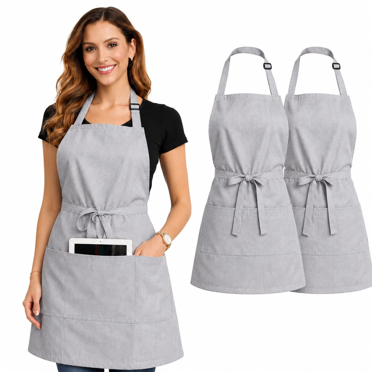 Delantales para mujer con bolsillos. Delantal impermeable. Delantal de camarera. Delantales para cocinar. Delantales de servidor con 3 bolsillos