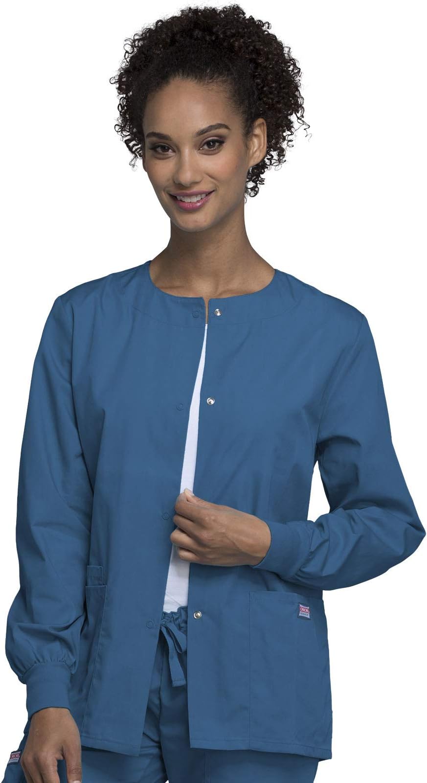 Cherokee scrubs jacket for women, Snap Front Warm-Up Jacket with 3 Pockets and Easy Care - 4350