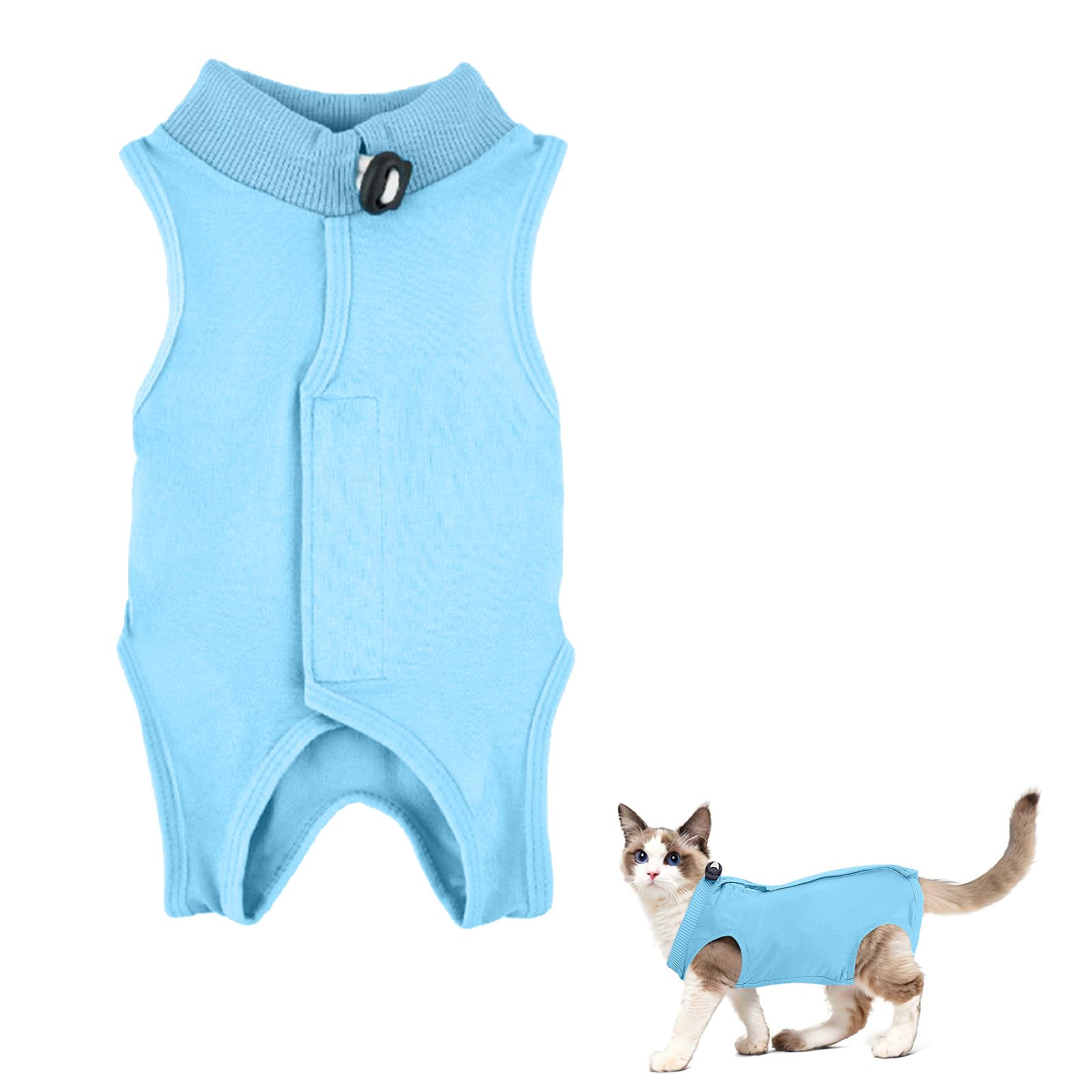 Amexo Cat Surgery Recovery Suit Cat After Surgery Bodysuit for Abdominal Wounds or Skin Diseases Kitten Surgical Onesie E-Collar Alternative for Cats and Dogs (Blue