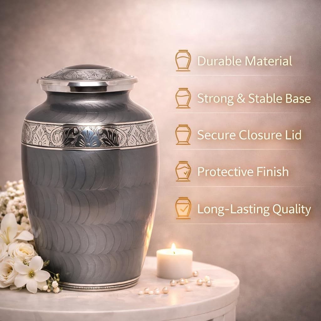 Urn Human Ashes Adult Male/Female,Creamation Urn for Human Ashes Adult Man/Women,200+ Cubic inch Capacity,Decorative Burial Urn, Funeral Cremation Urns_ Elegant Texture 10x6 Platinum Gray Silver