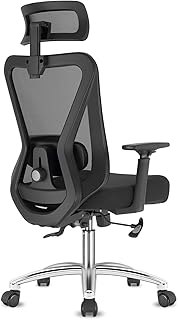 Cadeira de Escritório, Cadeira Ergonômica de Escritório com Apoio de Cabeça, Apoio Lombar, Apoios de Braços e Ajuste de...