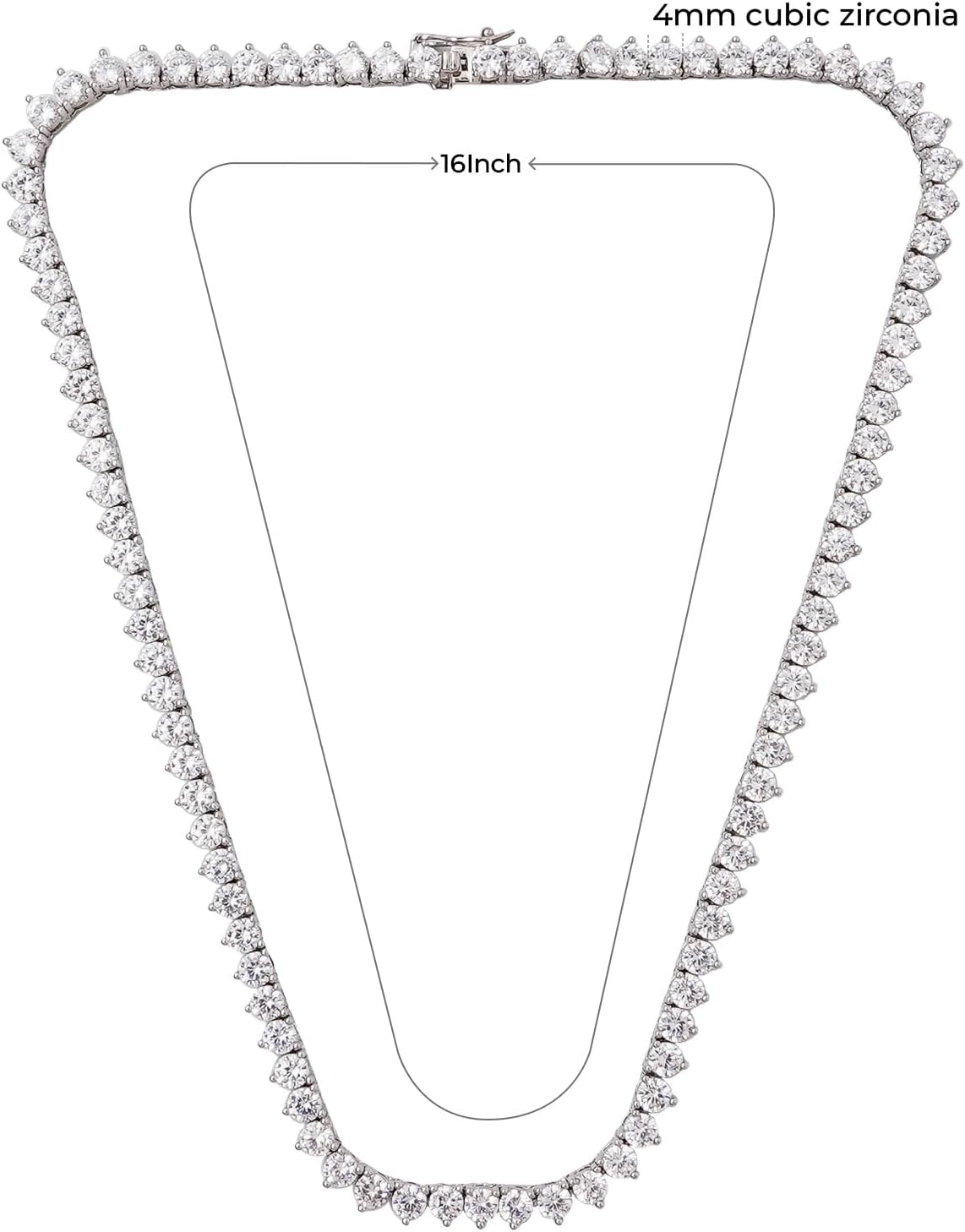 Tennis Necklaces for Women Men 18K White/Yellow Gold Plated 3 Prong 4mm Round CZ Classic Necklace Diamond Chain Sizes 16-18 Inches