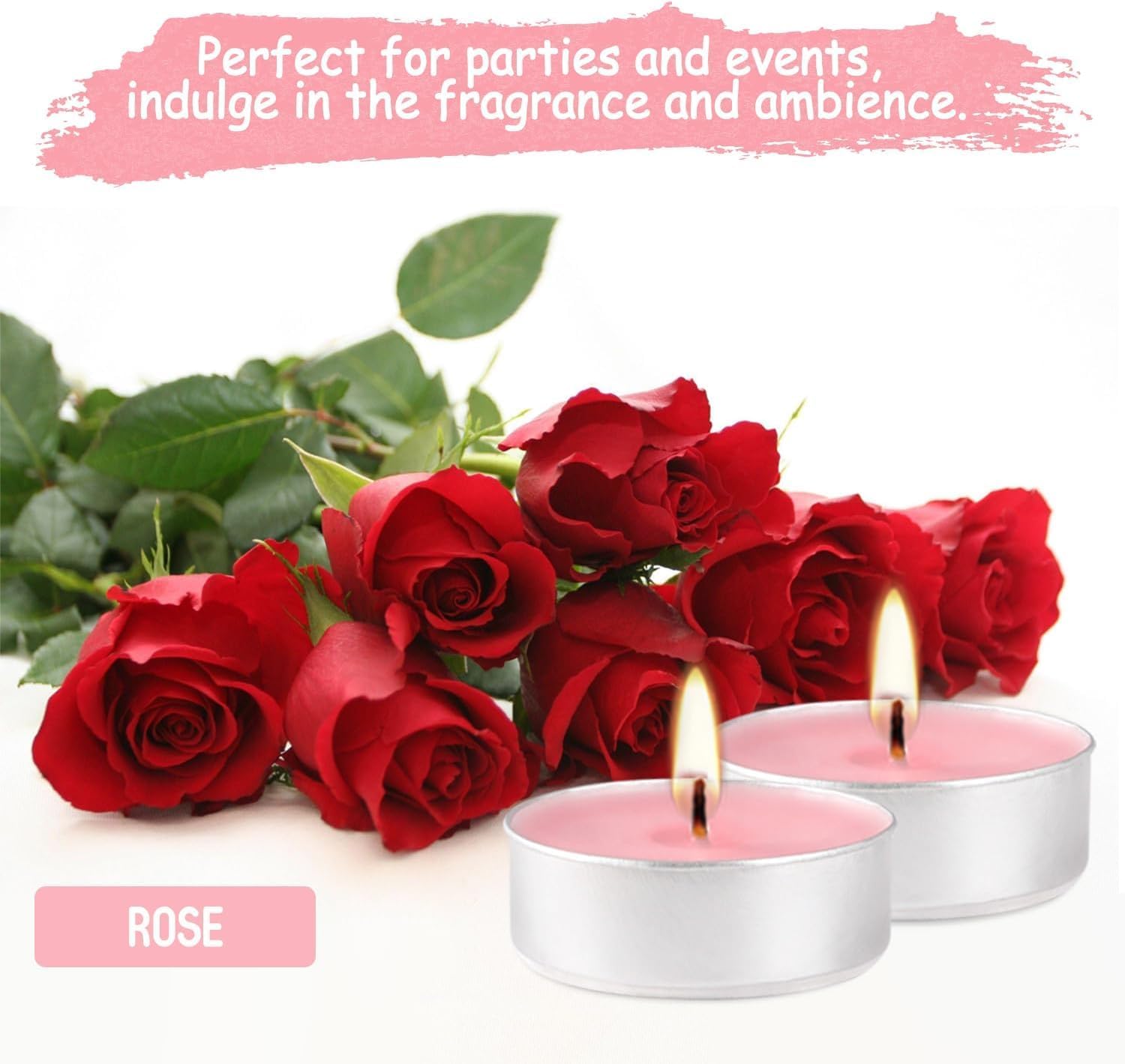 Pink Rose Scented Tealight Candles - 4 Hours - Giant 100 Bulk Packs - Smokeless Tea Lights for Valentine's Day, Weddings, Christmas, Home Decorative - Image 5