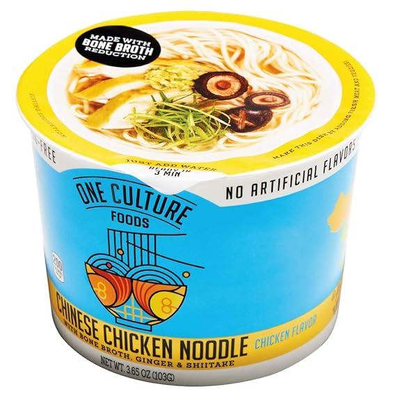 Amazon Com One Culture Foods Bone Broth Instant Cup Noodles Chinese Chicken Noodle Natural Non Gmo Pack Of 8 Grocery Gourmet Food