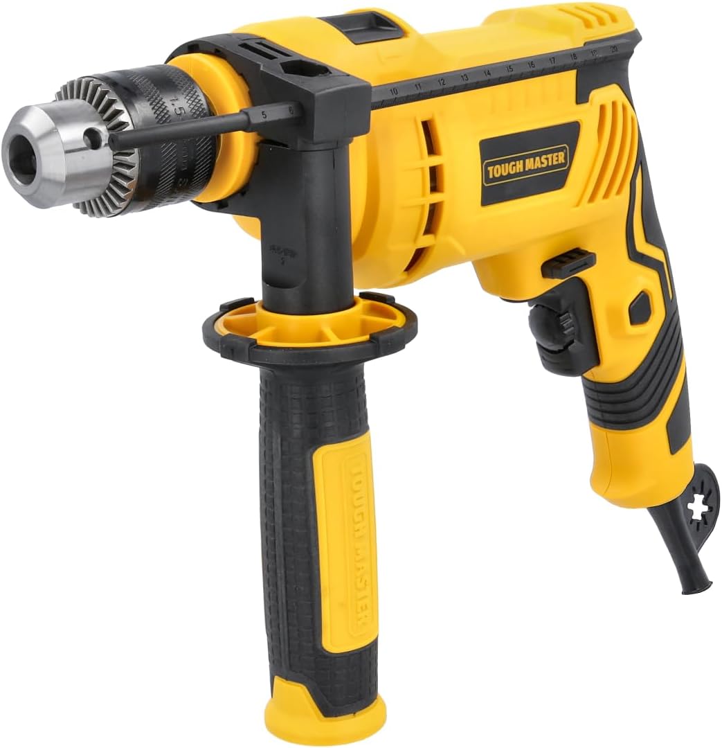 TOUGH MASTER Hammer Drill 650W Variable Speed 13mm Metal Chuck, 2-in-1 Cord Drill & Hammer Drill Function for Concrete Steel Wood with Included Auxiliary Handle,