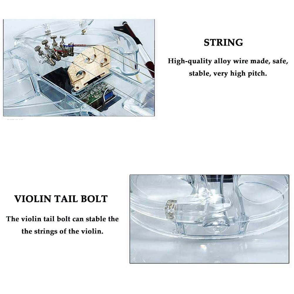 4/4 Violino elettronico Bluetooth LED Colore Luce Violino Acrilico Materiale Trasparente Set per Principianti con Scatola Cuffie Arco Telecomando