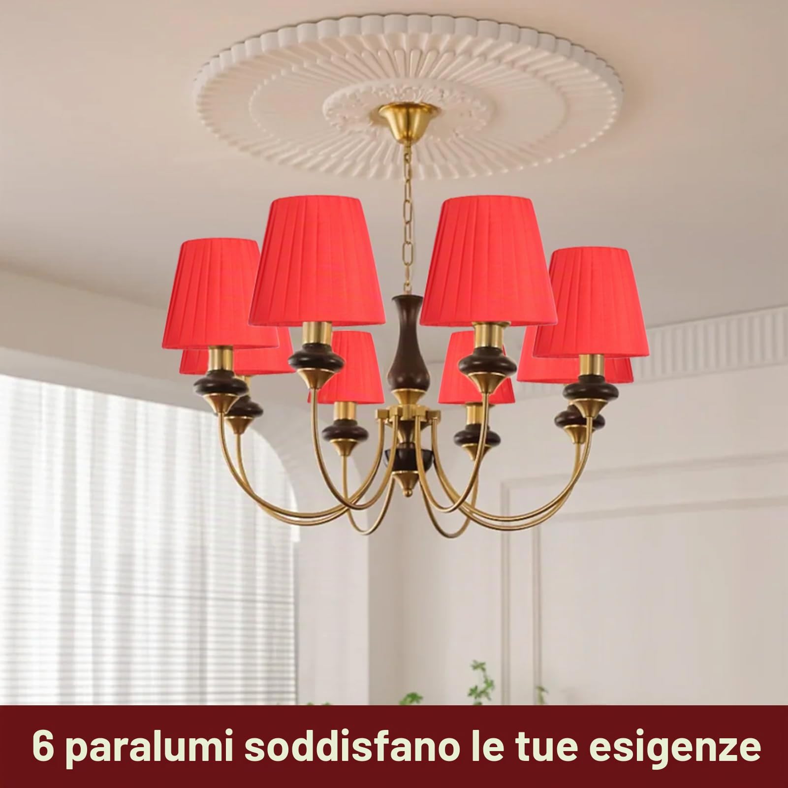 HERCHR 6Pcs Paralume Paralume per Lampada da Tavolo Lampadario di Cristallo in Tessuto Lampada da Parete, Rosso