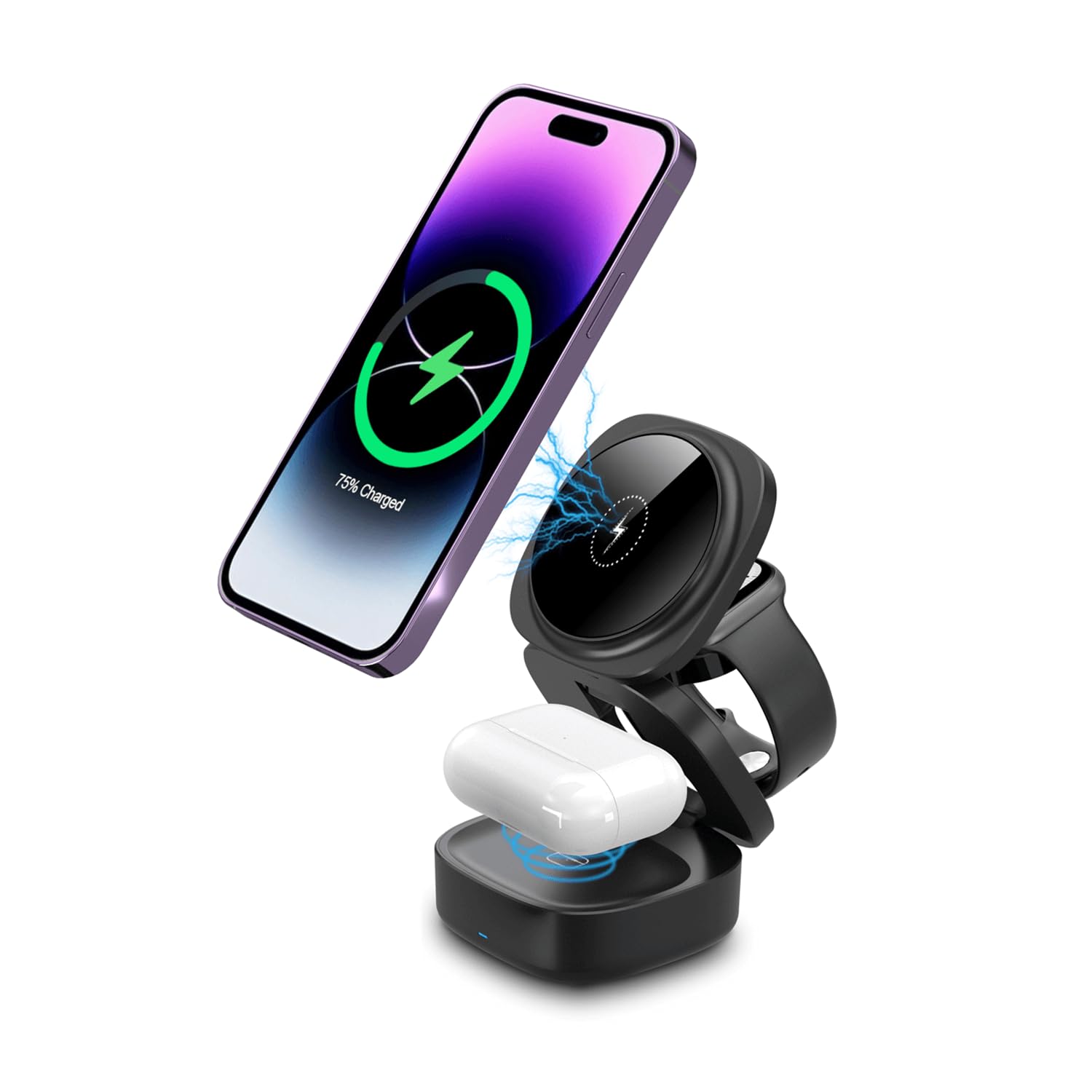 FONTASTIC Qumag induktive Ladestation 65W, Faltbarer Wireless Charger, 5-in-1 kabelloses Ladegerät für Smartphones UVM., Aufladestation mit Fast Charge USB-A und Power Delivery USB-C