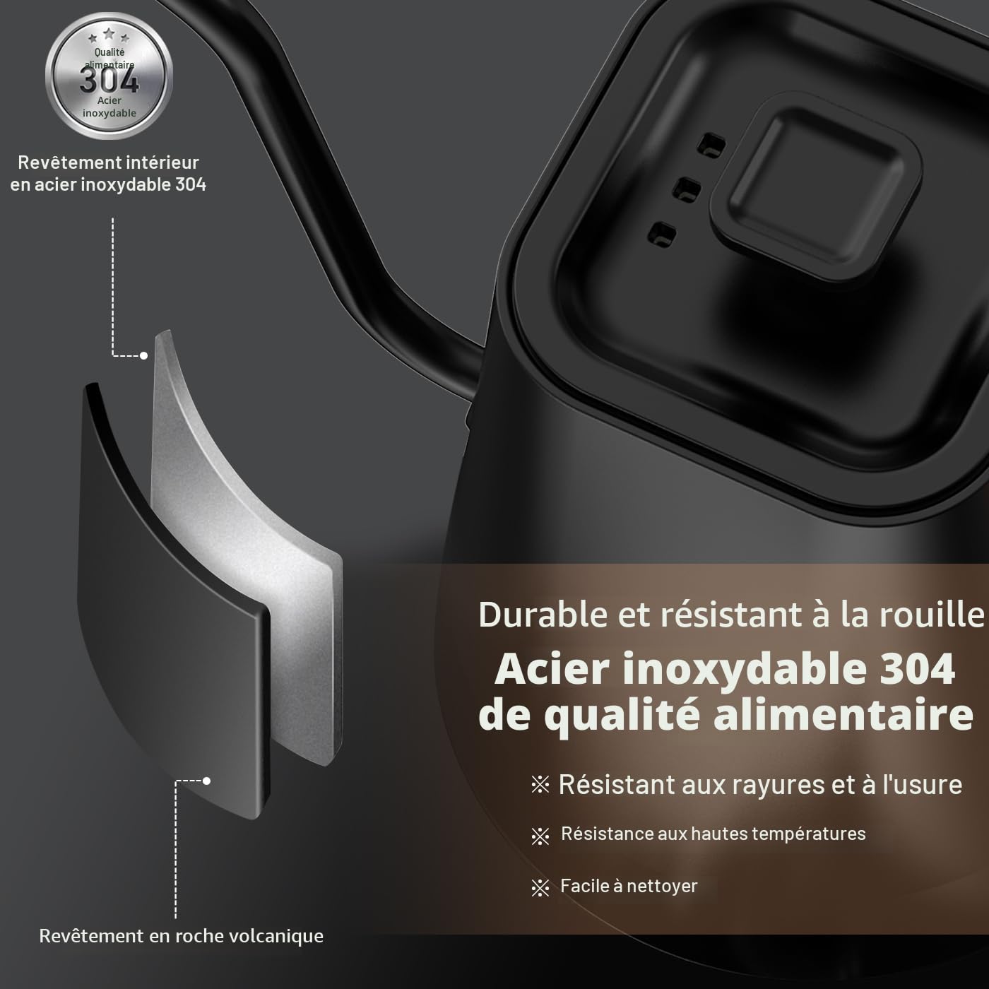 【Version améliorée 2026】Bouilloire à Col de Cygne 1L en Acier Inoxydable, Affichage LCD & Contrôle de Température en Temps Réel, Chauffage Rapide & Température Réglable, Idéale pour Café et Thé
