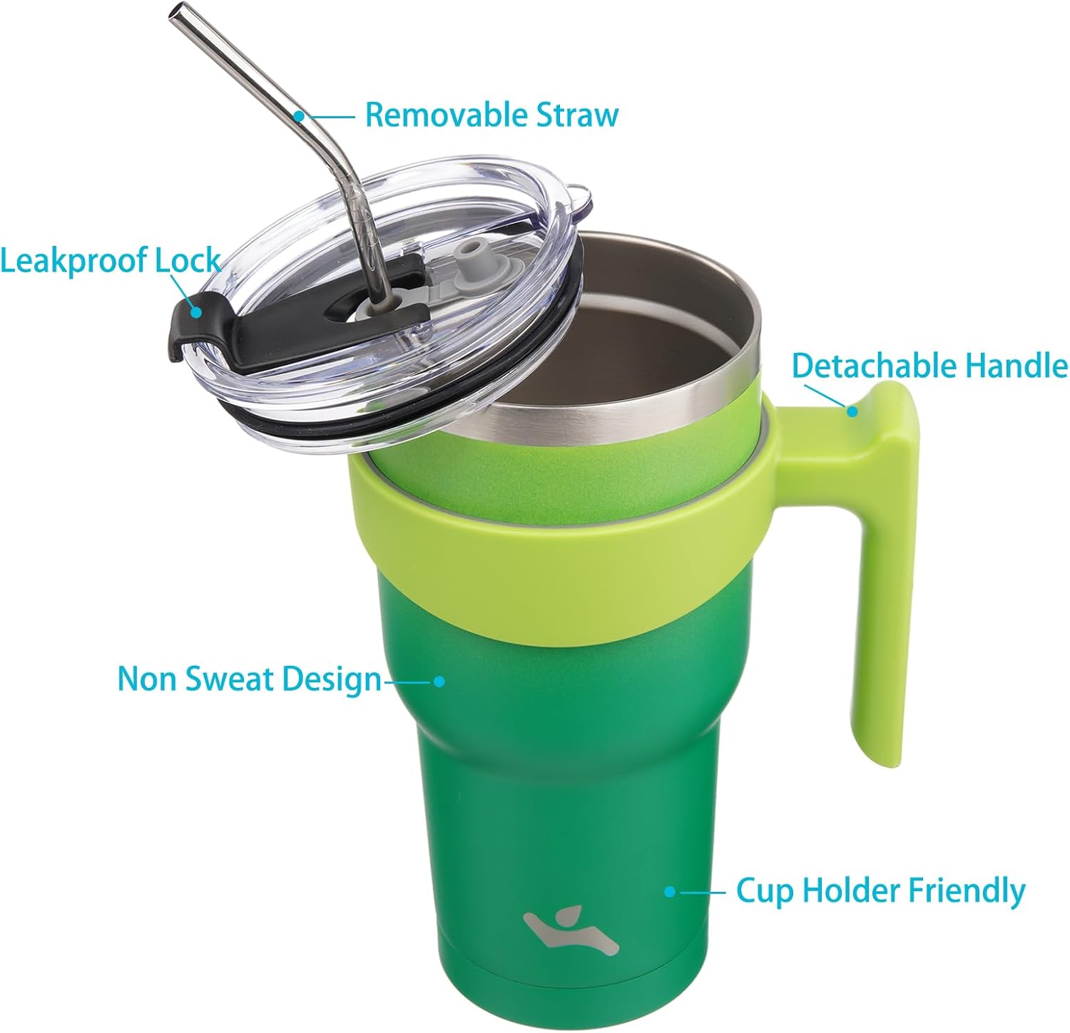 40 oz Tumbler with Handle and 2 Straw 2 Lid, Insulated Water Bottle Stainless Steel Vacuum Cup Reusable Travel Mug,Matcha Green - Image 2