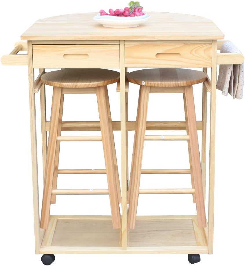 Amazon.com - FCH 3 Piece Wooden Dining Set Modern Trolley Kitchen ...