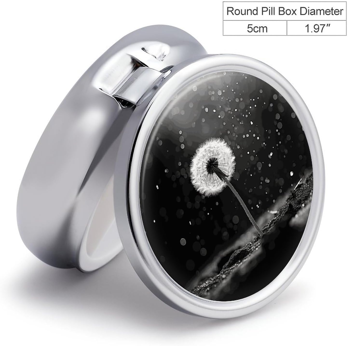 Round Daily Dandelion Pill Case with 3 Compartment & Mirror image 2