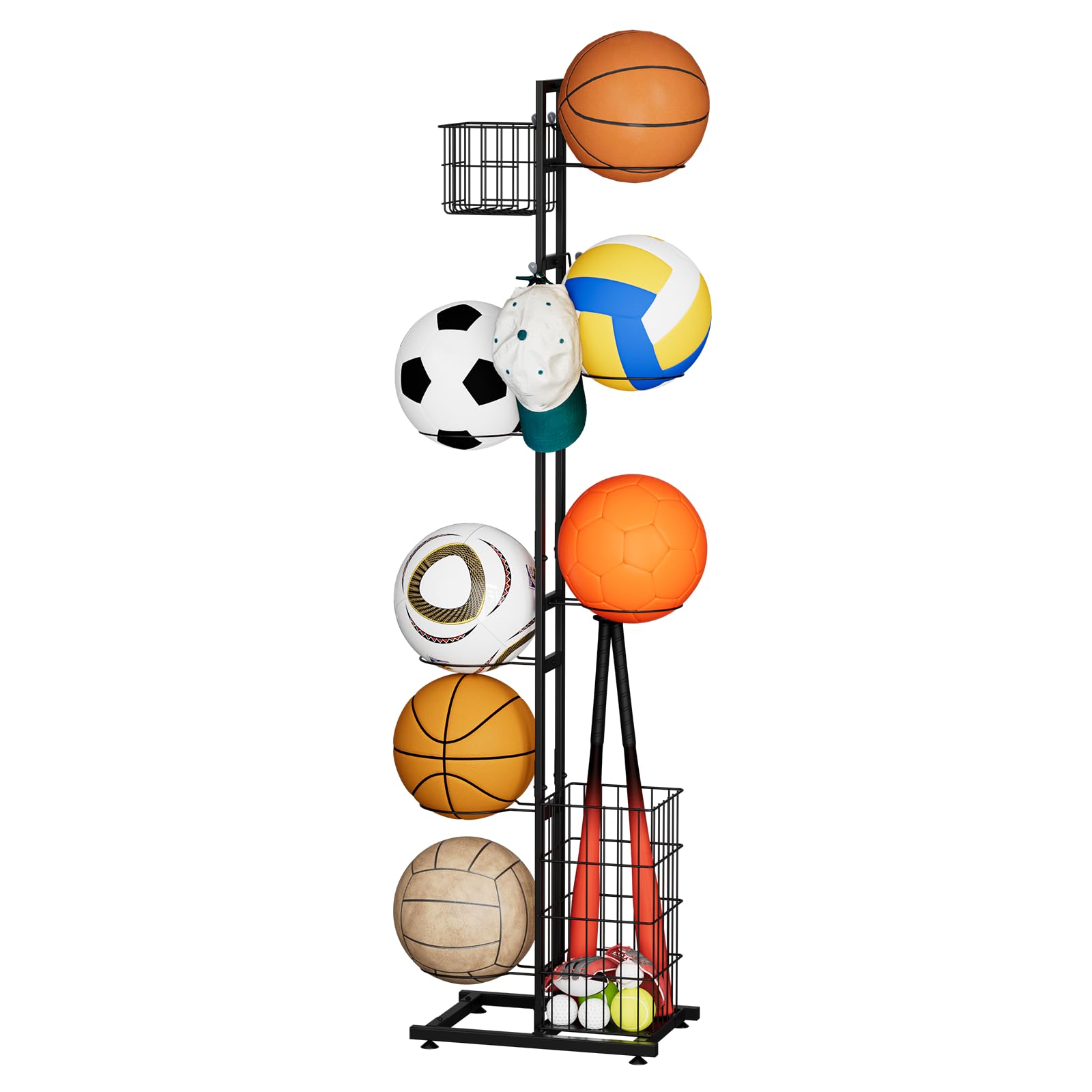 uyoyous Metall Ballständer Ball Aufbewahrung regal Mehrschichtig Basketballständer Kinder-Basketball Halter Fußballständer Innenbereich Ballregal Organizer Für Sportgeräte