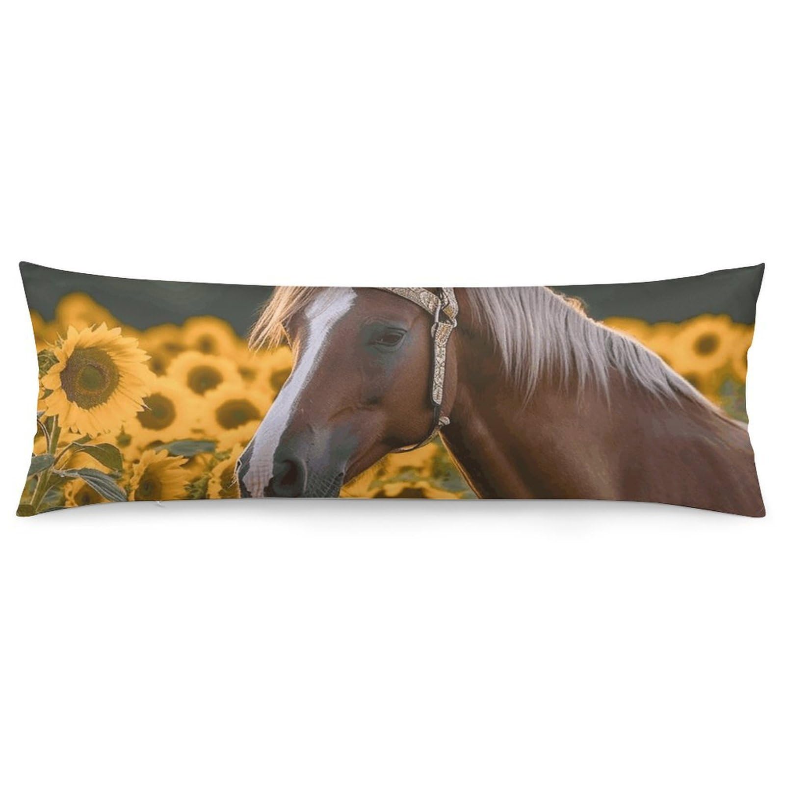 2 Pack Pillow Cases for Hair and Skin, Soft Breathable Pillow Case Covers with Hidden Zipper, Yellow Sunflower Horse Pillowcase 20"x54" Pillow Covers for Sleeping Gift