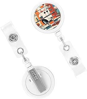 Retractable Badge Holder Cute Nursing Badge Reel Heavy Duty Badge Clip with Keychain Furniture Illustrations ID Card Holders Clip-on Name Badge Tag for Office Worker Doctor Nurse Teacher