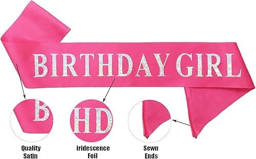 Miniatura 4 de Banda de cumpleaños para niña, banda de purpurina iridiscente plateada satinada rosa, regalos de decoración de fiesta de princesa de feliz