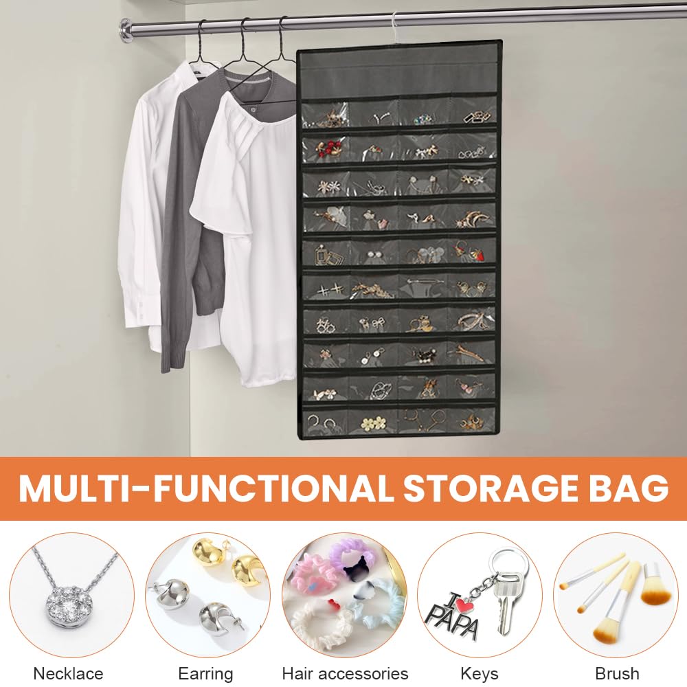 Organizador de Joyas Colgante de Doble Cara Soporte para Colgar Joyas Pared Armario Organizador Bisuteria Colgante Soporte Aretes Collares Pendientes Exhibición Hanging Jewelry Organizer-Gris