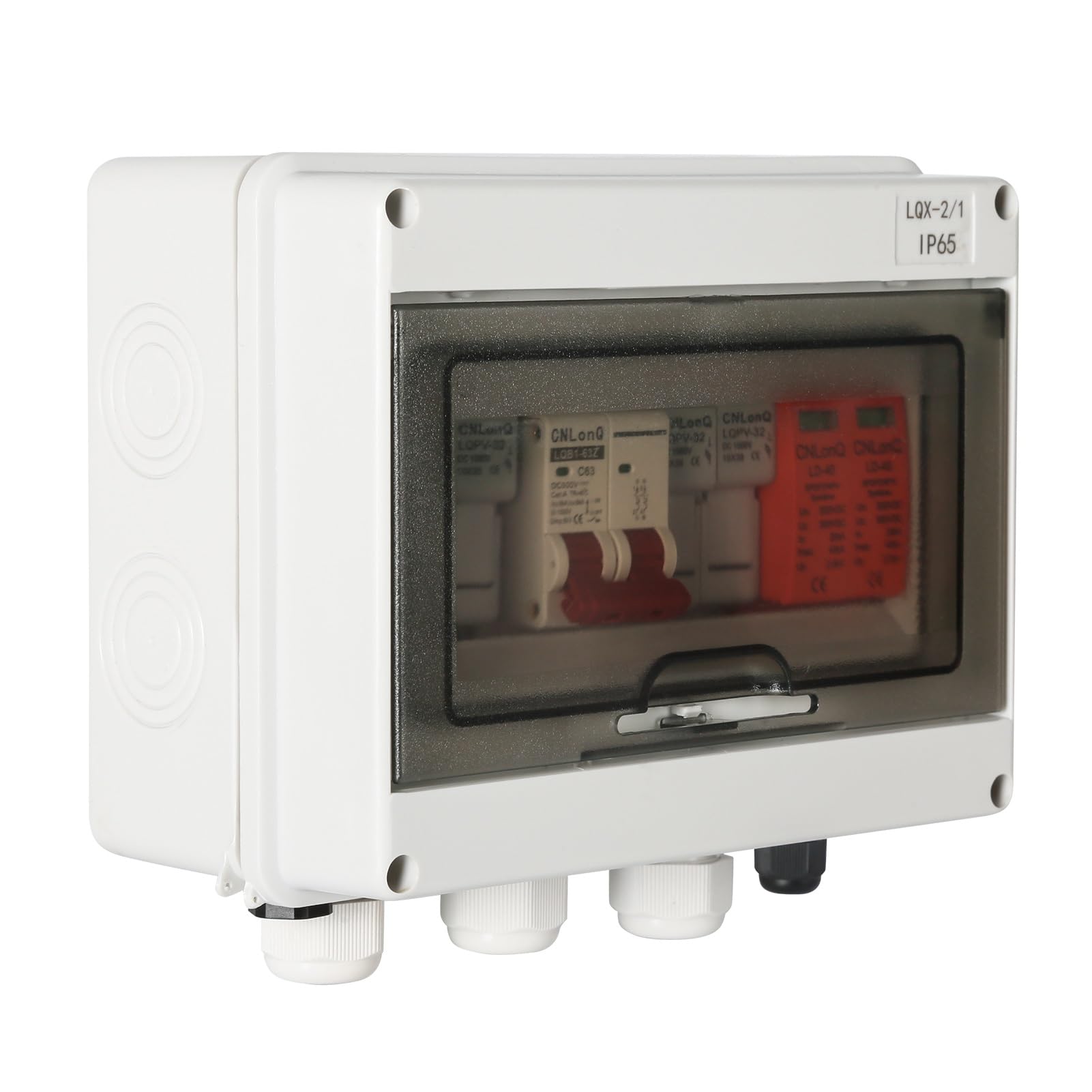 Jadeshay Caja Combinadora Fotovoltaica,Caja de Distribución Solar con DC500V 63A Disyuntor Magnetotérmico Automático 15A Fusibles Portafusibles y 40KA Protector contra Sobretensiones para Panel Solar