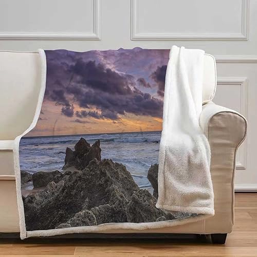 Hermosa manta gruesa Cobijas Calientes para Invierno con diseño de paisaje marino, suave y acogedora para cama de campamento, tamaño pequeño, 31.5
