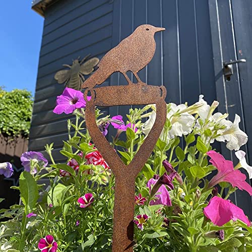 RUSTIC WAREHOUSE NORFOLK LIMITED Rusty Metal Blackbird On A Spade Garden Decoration, Garden Ornament, Gardening Gift, Feature, Sign - Image 2