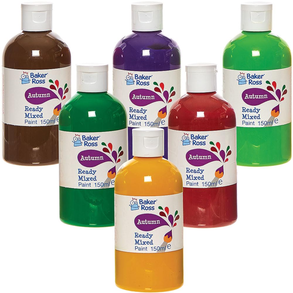 Baker Ross FN244 Set de pintura otoñal para póster de 150 ml - Caja de 6 unidades, Value Pack de botes de pintura, Pintura para niños