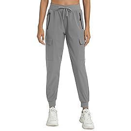 Rrosseyz Womens Cargo Pants with Pockets-Lightweight Quick Dry Water Resistant Hiking Pants for Travel Casual Athletic and Outdoor(Light Grey,L)