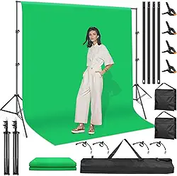 1.8 * 3 m Kit de Pano de Fundo de Tela Verde, Kit de Suporte de Pano de Fundo Portátil com Bolsa de Transporte e 4 Grampos, Kit de Sistema de Suporte de Fundo Ajustável