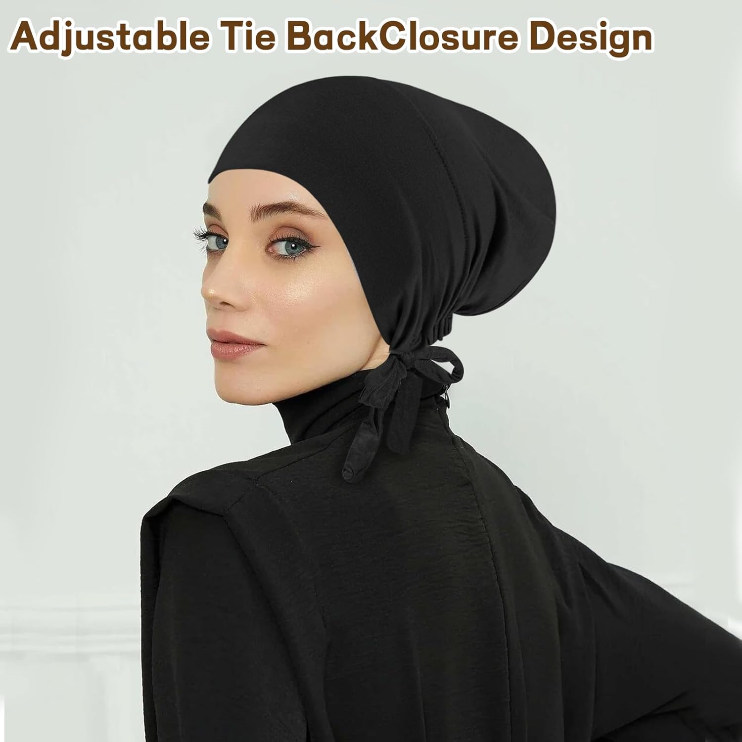 6 Pcs Hijab Undercap Scarf for Women Islamic Muslim Under Hijab Cap Inner Under Scarf Hat Turban with Tie Back Closure - Image 5