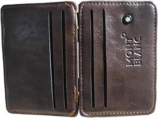 محفظه جلد صناعي للبطاقات الائتمانيه والشخصية 4 جيب واستيك للنقود الورقية (بني غامق)، للرجال
