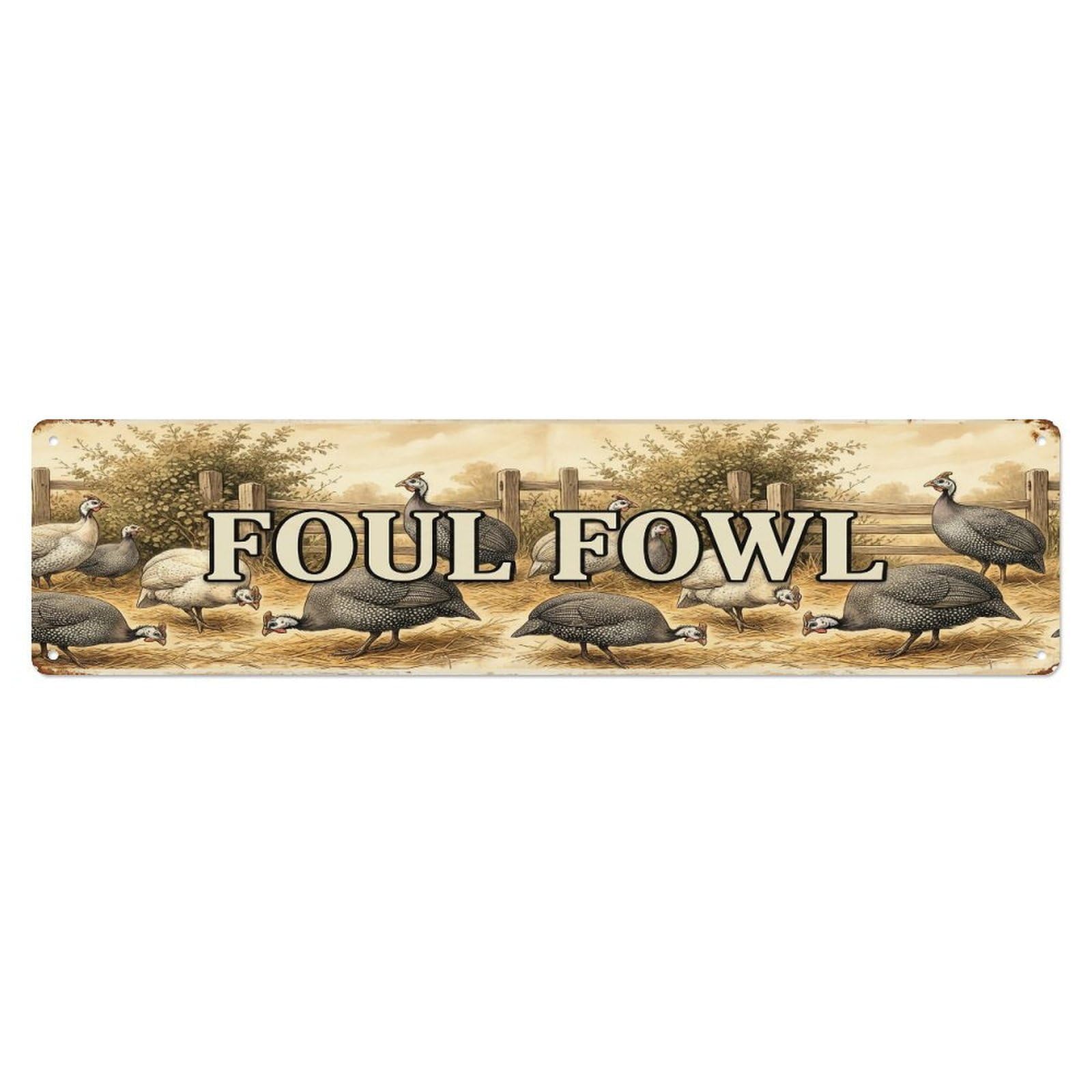 Vintage Yard Hi Fowl Farmhouse Funny Fowl Backyard Farm Metal Tin Sign Plaque Wall Decor for Cafe, Club, Garden Metal Poster 4x16Inch