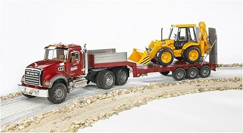 Miniatura 2 de Camión plataforma Mack Granite con JCB cargadora retroexcavadora de Bruder