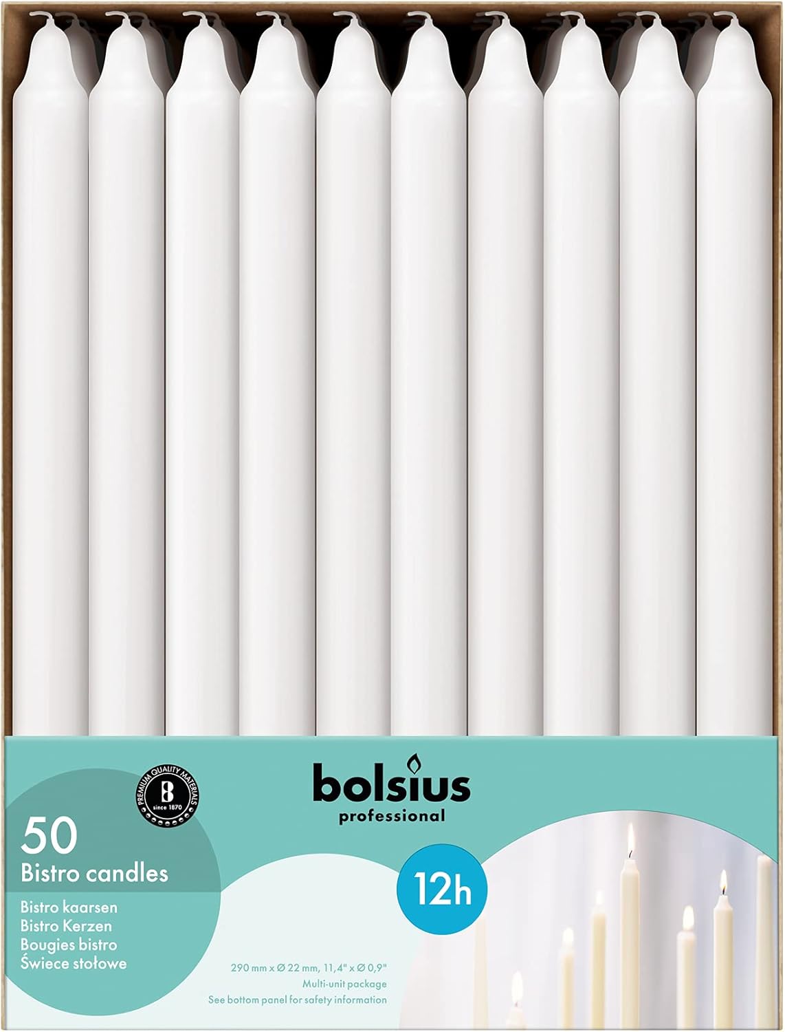 BOLSIUS White Candlesticks Bulk Pack 50 Count - Unscented Dripless 11.5 Inch Household & Dinner Candle Set - 12+ Burn Hours - Premium European Quality - Consistent Smokeless Flame - 100% Cotton Wick - Image 8