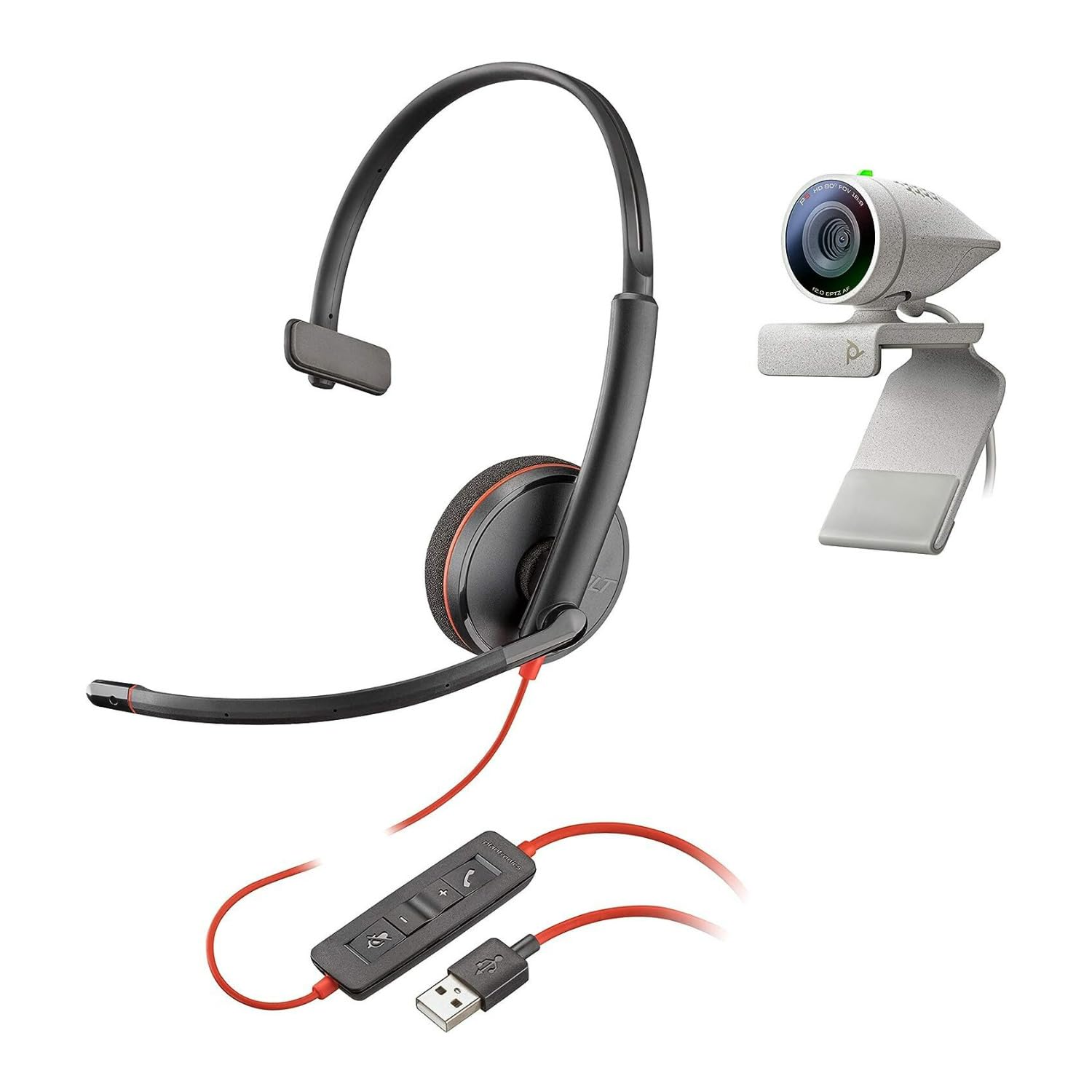 Poly – Studio P5 Webcam with Blackwire 3210 Headset Kit (Plantronics + Polycom) – 1080p HD Professional Video Conferencing Camera & Single-Ear Wired Headset USB-A – Certified for Zoom & Teams