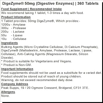 Digestive Enzyme Tablets 50mg (DigeZyme®) - 360 Pills - Vegan