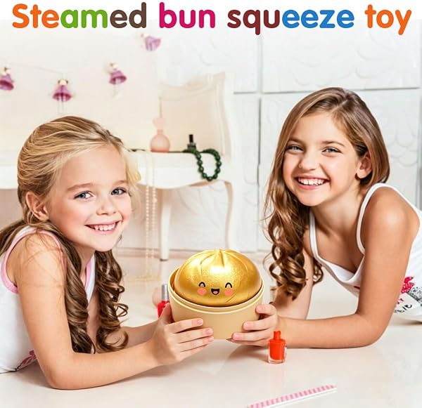 Dumpling Squishy, Glitter Dumpling, Giant Dumpling Squishy with Steamer Box, Stressball Langsame Rückfederung, Stressabbau-Spielzeug für Erwachsene (Gold) - 3