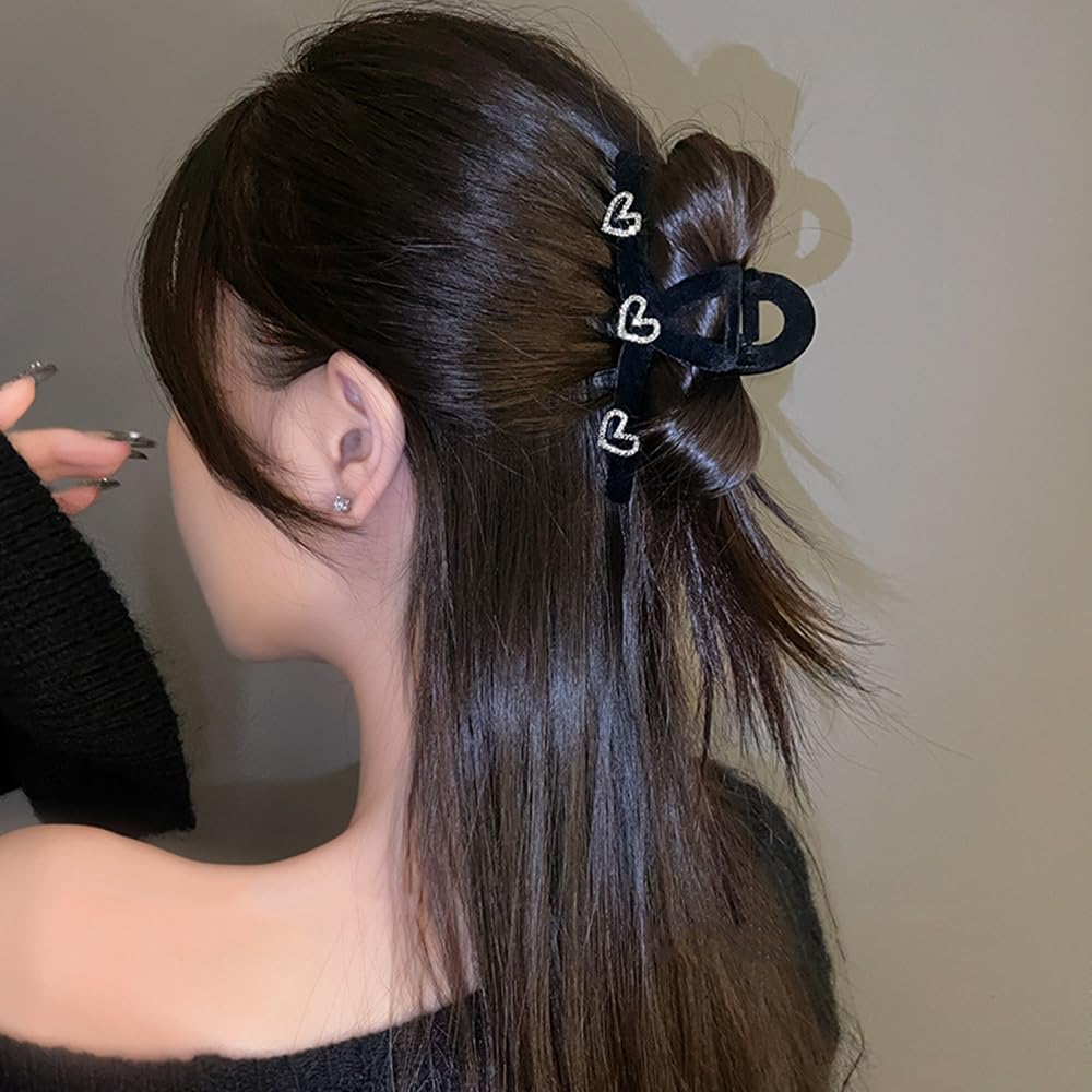 1 Pack Hair Clips Heart Claw Clips for Thick or Thin Hairs French Black Golden Heart-Shape Hair Jaw Clips Exquisite Design Clamp Clips for Women Romantic Wedding Party Hair Accessories - Image 5