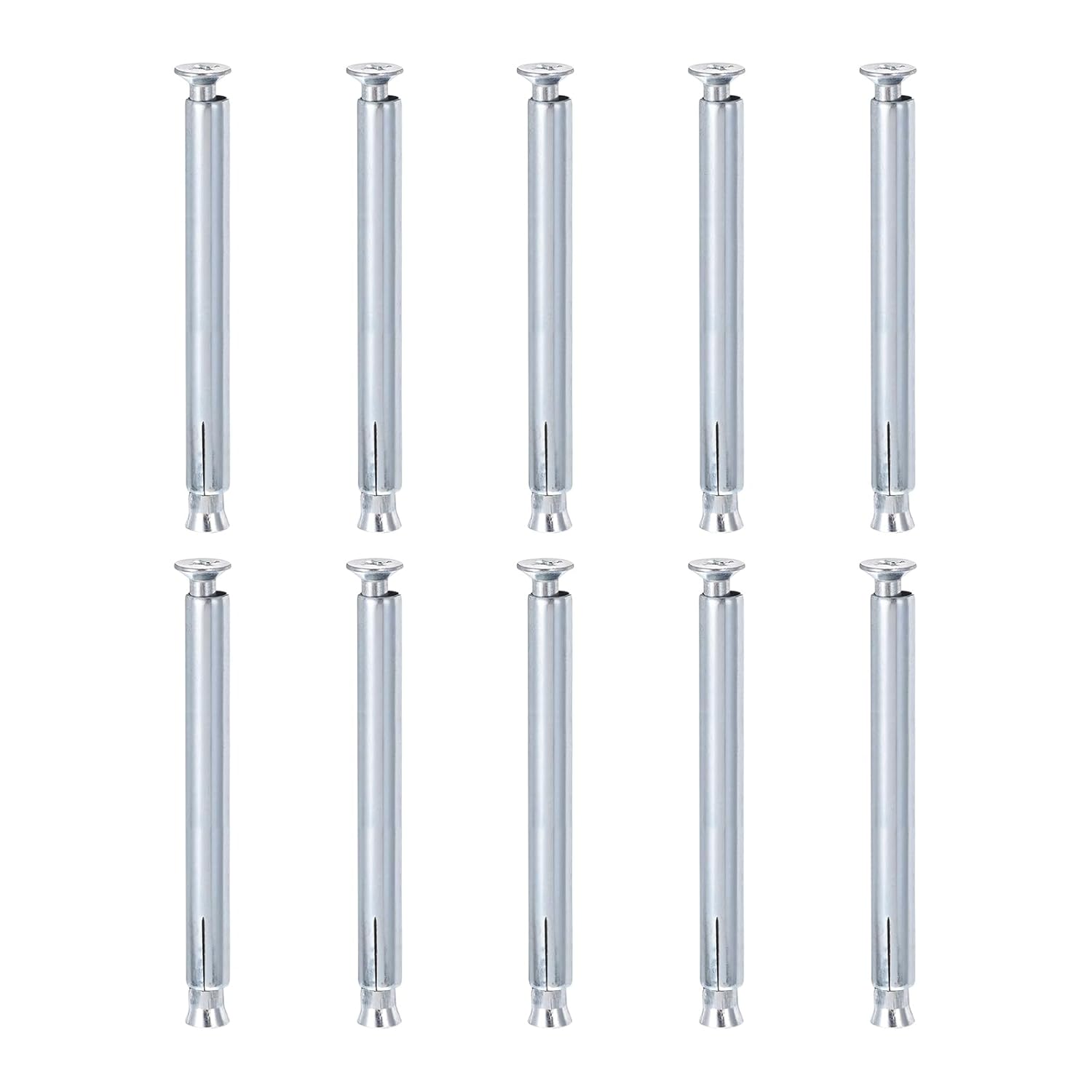 3/8" x 6" Flat Sleeve Anchors - 10Pack - Good for Concrete Dry Brick Block Walls - Carbon Steel - Silver