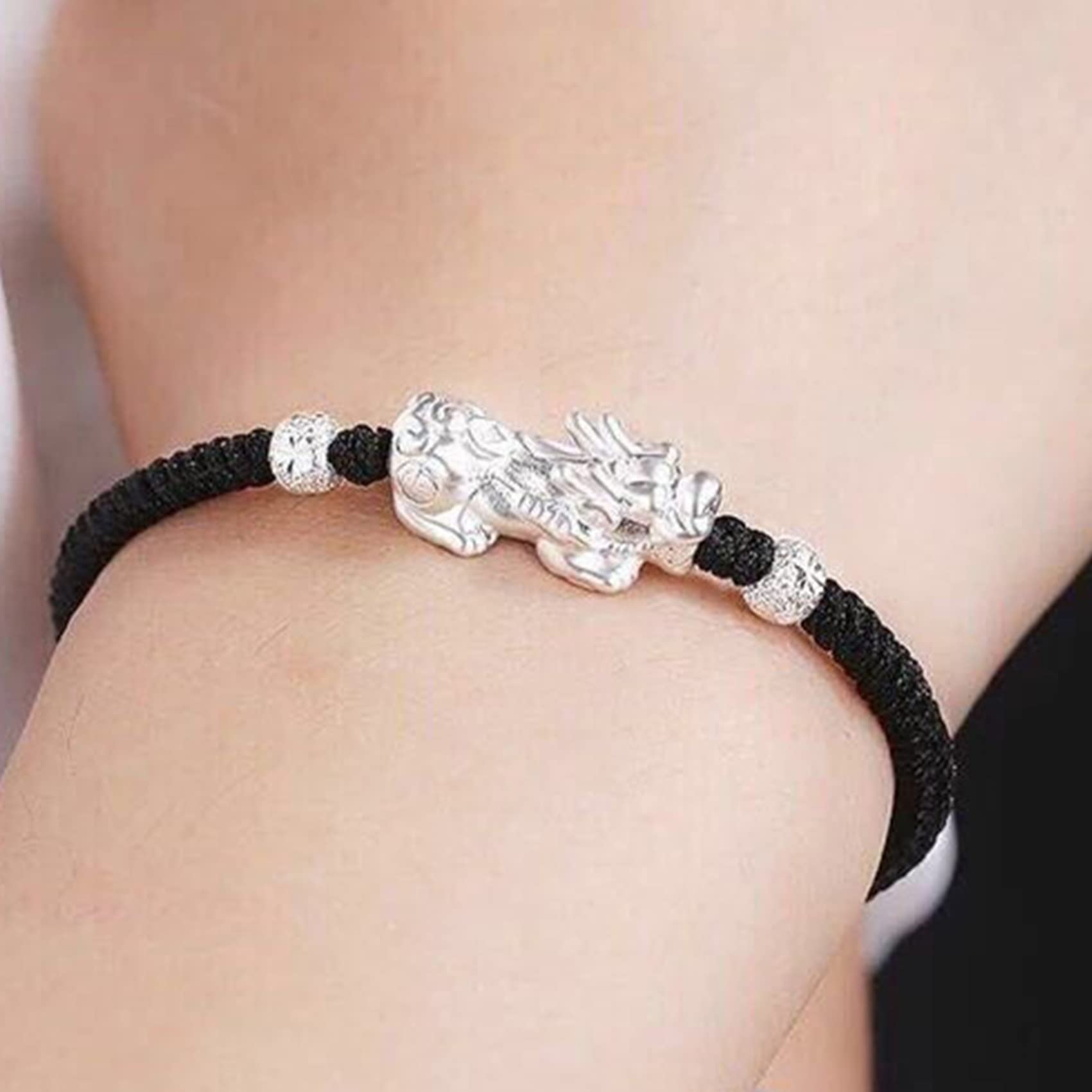 Pulsera de Hilo Rojo Pulsera de Plata de Ley 925 Feng Shui Pixiu Pulsera for Mujeres Hombres Pi Yao Amuleto Pulsera for Protección Riqueza Buena Suerte Pulsera de Cuerda Roja/Negra,Red,Small