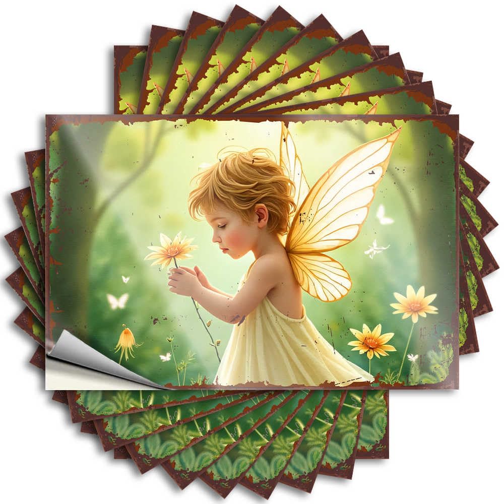 Fzfn Colour Square, Sticker Bumper Enchanted Fairy In A Whimsical Garden With Yellow Flowers | Fishing Stuff(12X18cm)