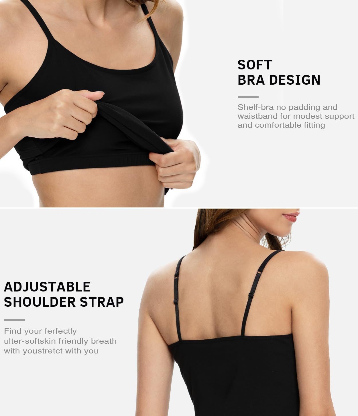 Air Curvey 3 Pack Camisole Tops for Women Built in Bra Adjustable Strap Soft Cotton Undershirt Tanks Seamless Layering Tops - Image 4